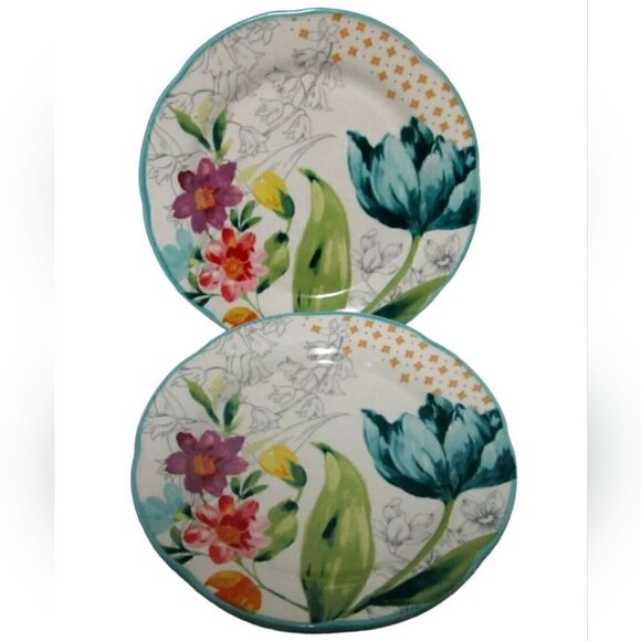 The Pioneer Woman Blooming Bouquet Set of 2 Floral 8.5" Salad or Dessert Plates - Picture 1 of 7
